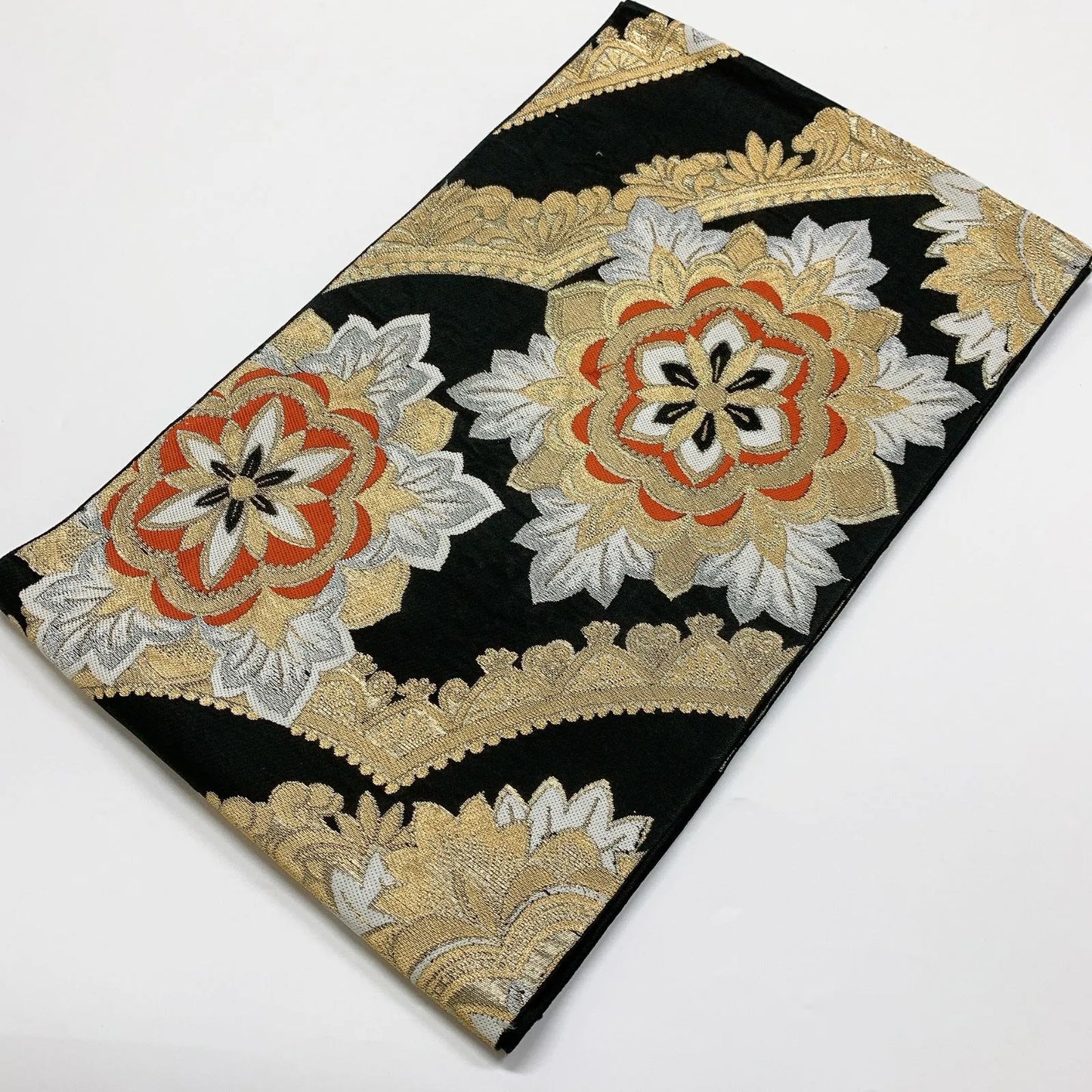 6060# Japanese Vintage Fukuro Obi Belt Kimono Fabric Silk Traditional Black