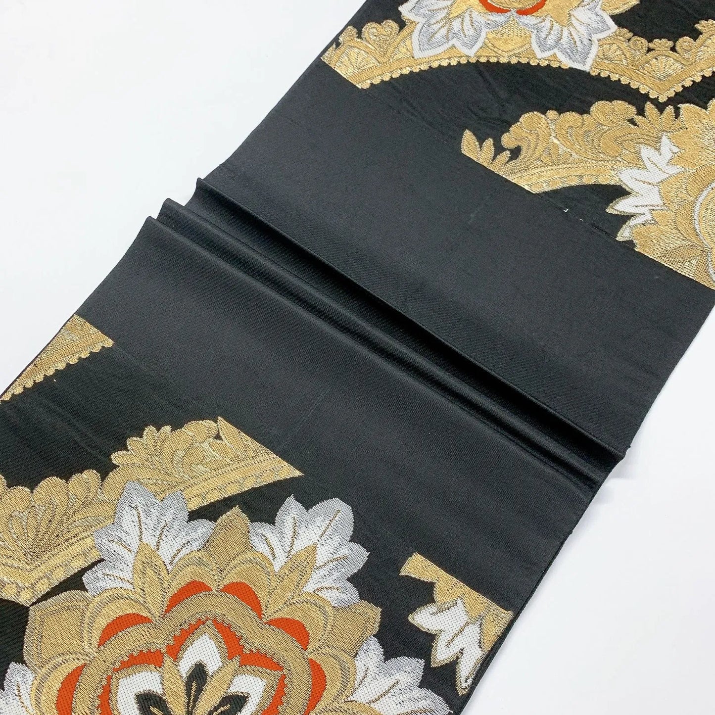 6060# Japanese Vintage Fukuro Obi Belt Kimono Fabric Silk Traditional Black