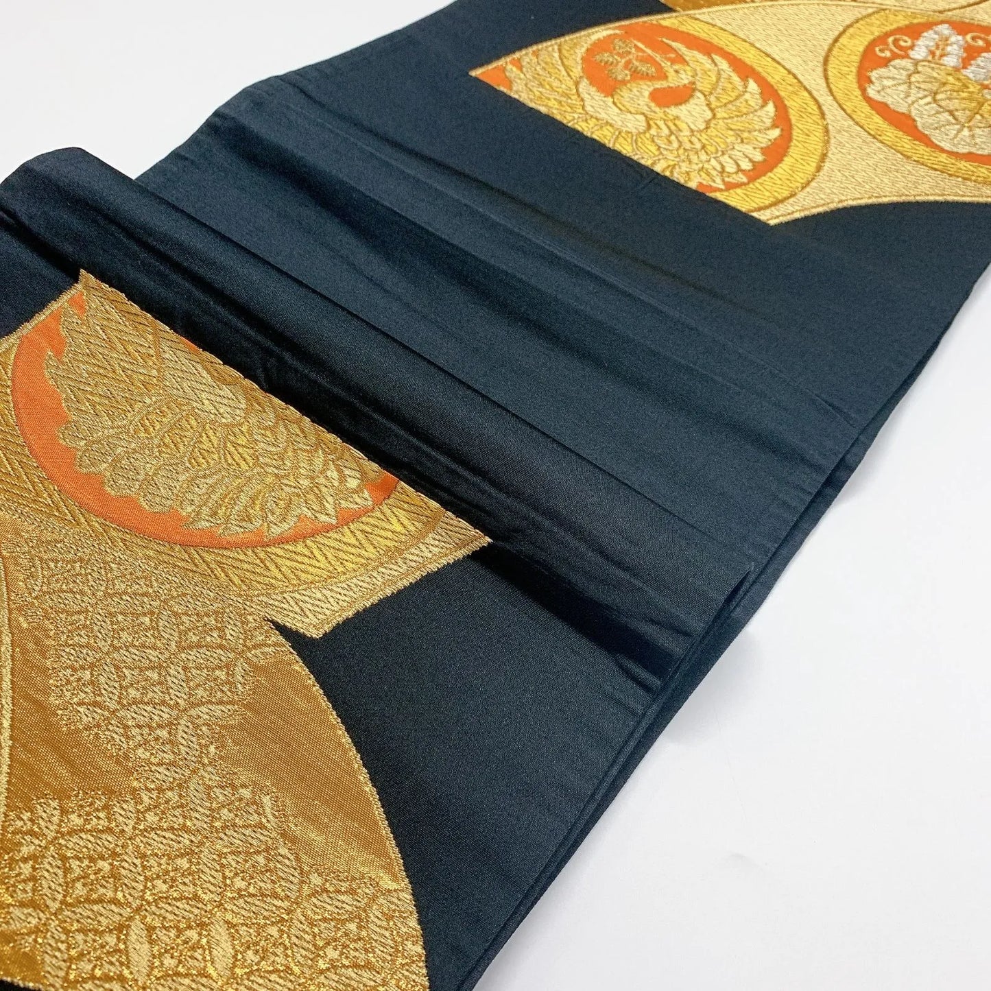 6063# Japanese Vintage Fukuro Obi Belt Kimono Fabric Silk Traditional Untailored