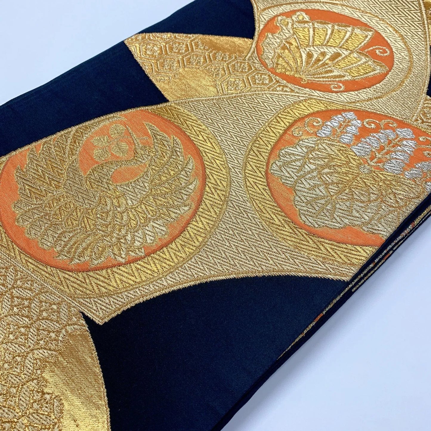 6063# Japanese Vintage Fukuro Obi Belt Kimono Fabric Silk Traditional Untailored