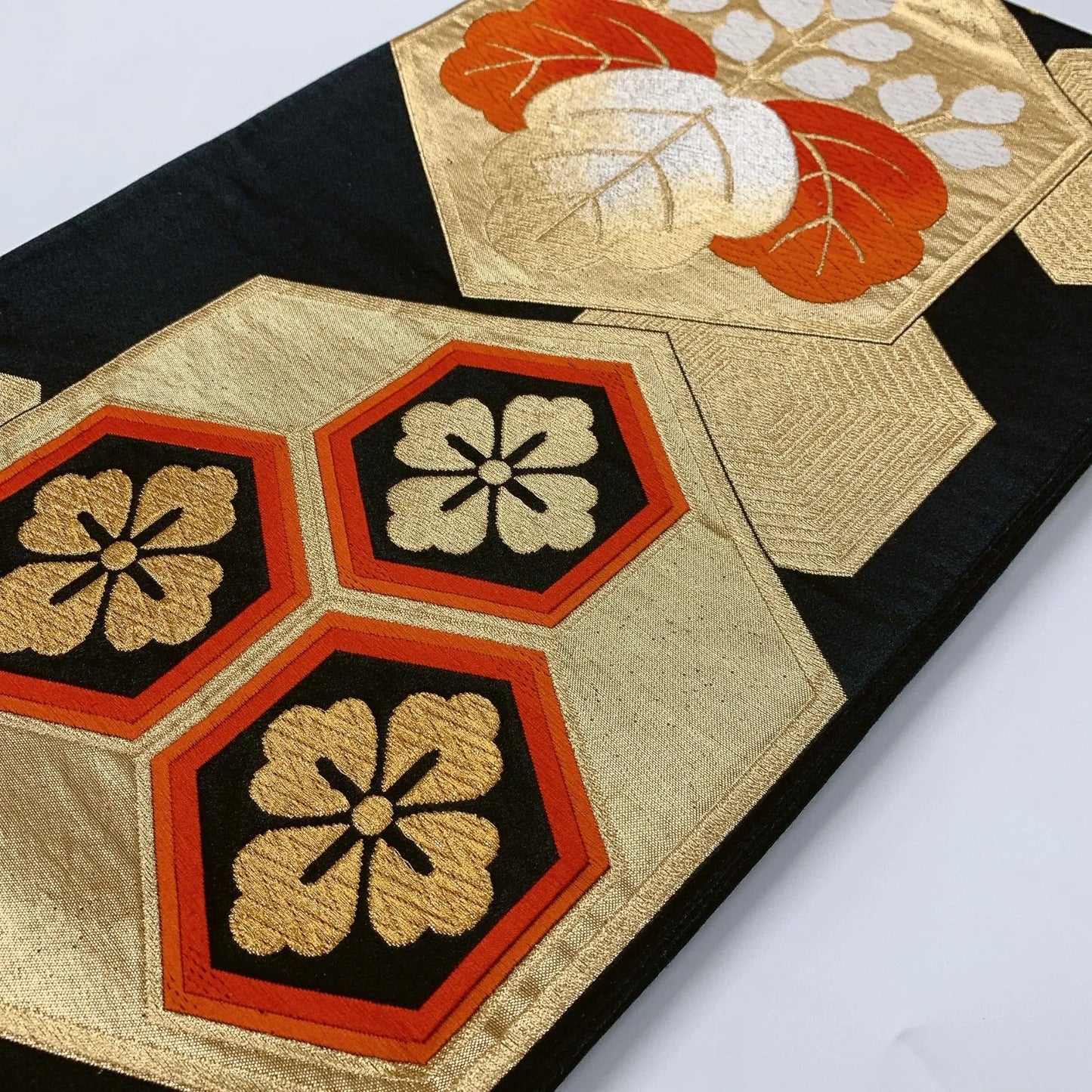 6065# Japanese Vintage Fukuro Obi Belt Kimono Fabric Silk Traditional Black