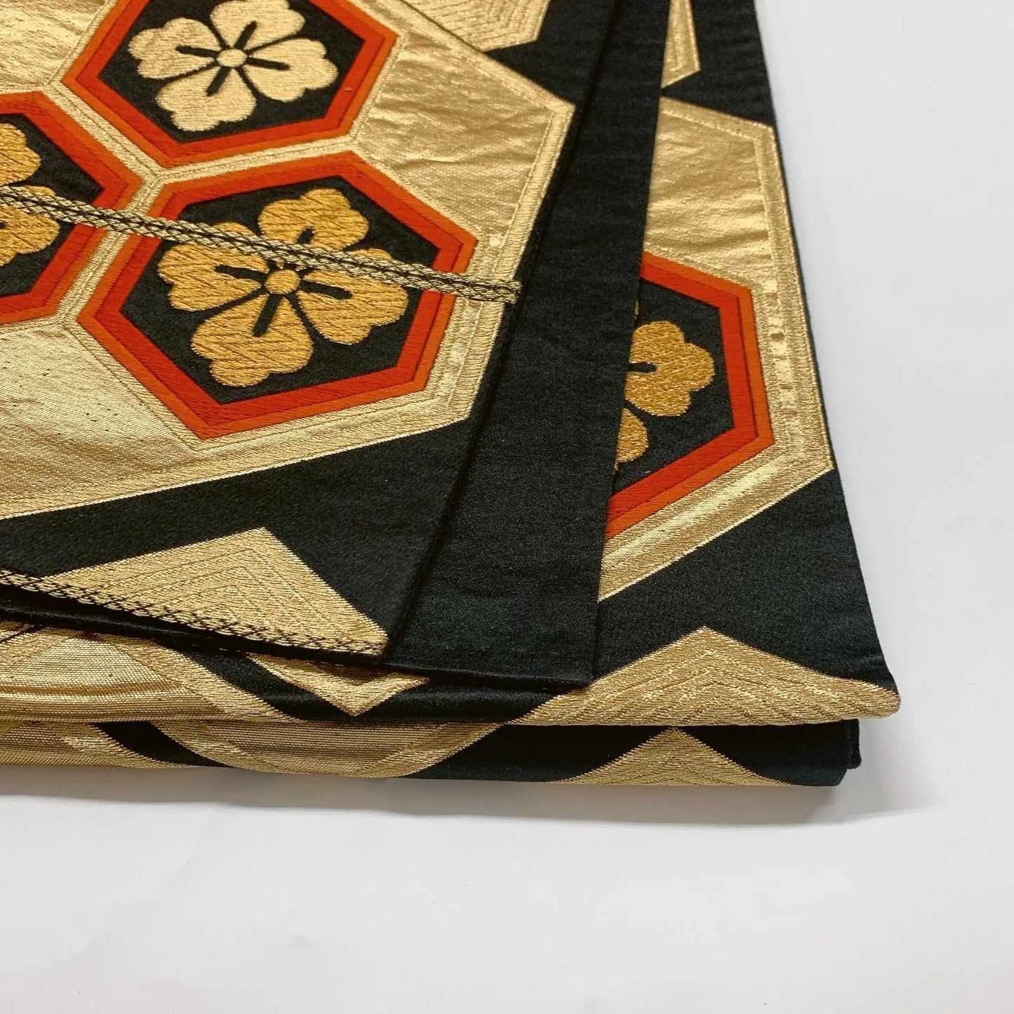 6065# Japanese Vintage Fukuro Obi Belt Kimono Fabric Silk Traditional Black