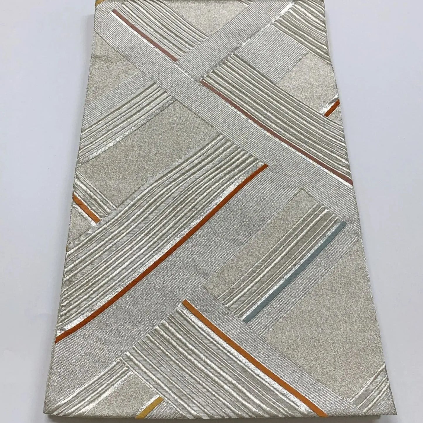 6053# Japanese Vintage Fukuro Obi Belt Kimono Fabric Silk Traditional Silver