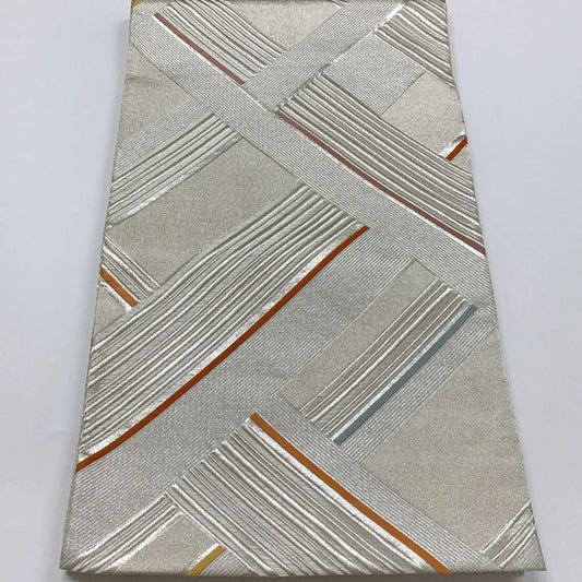 6053# Japanese Vintage Fukuro Obi Belt Kimono Fabric Silk Traditional Silver