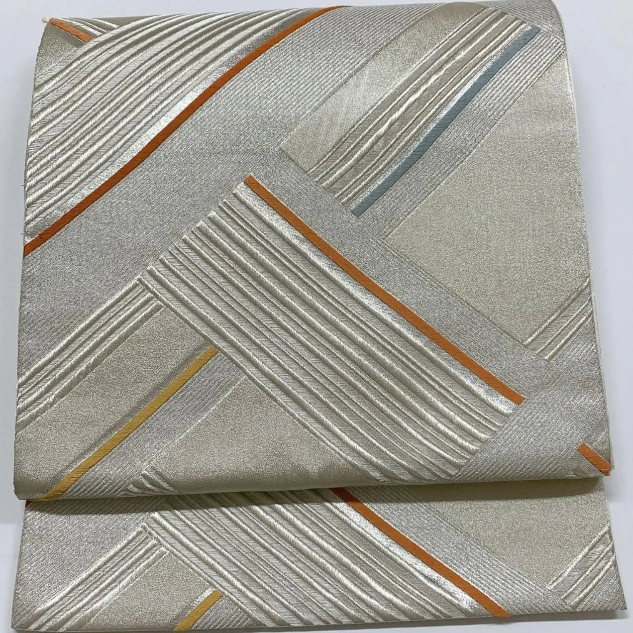 6053# Japanese Vintage Fukuro Obi Belt Kimono Fabric Silk Traditional Silver