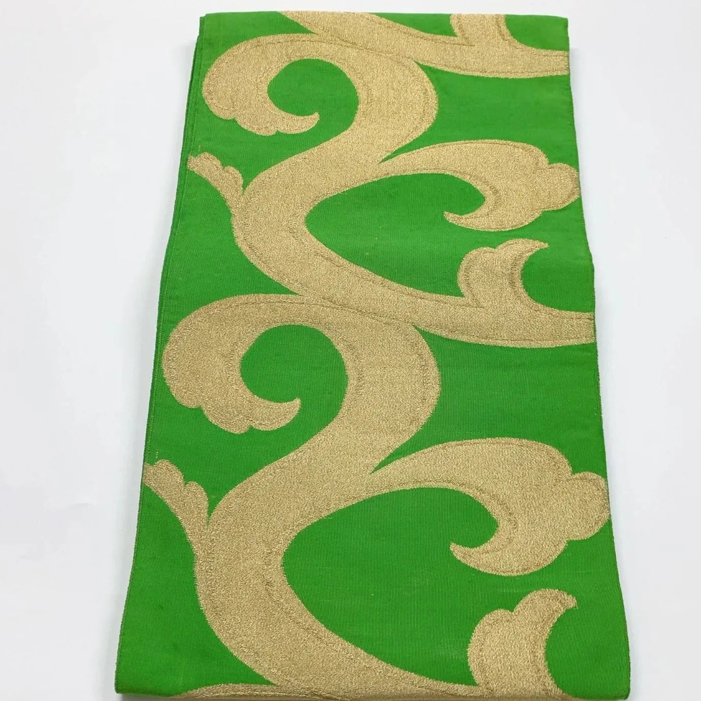 6054# Japanese Vintage Fukuro Obi Belt Kimono Fabric Silk Traditional Green