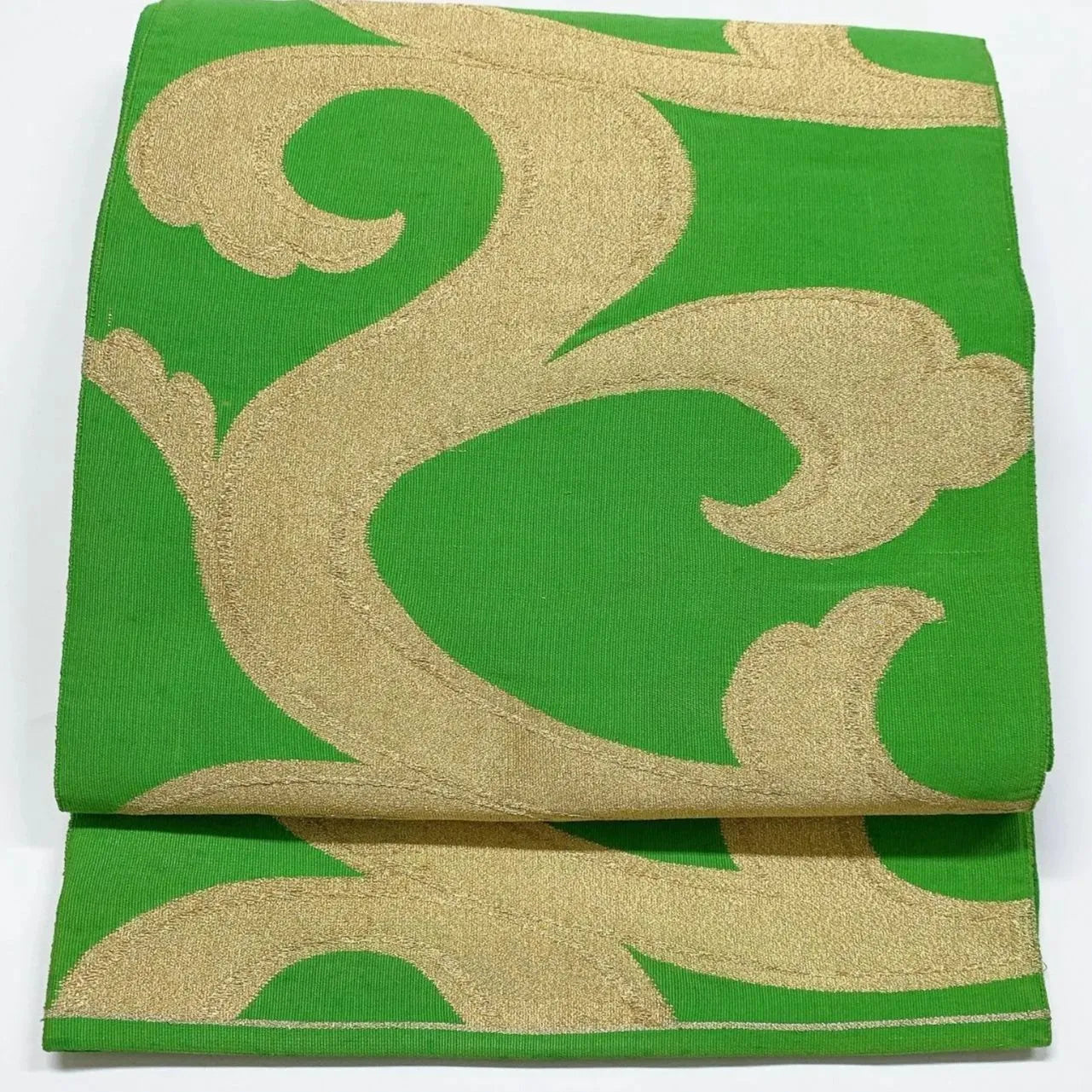 6054# Japanese Vintage Fukuro Obi Belt Kimono Fabric Silk Traditional Green