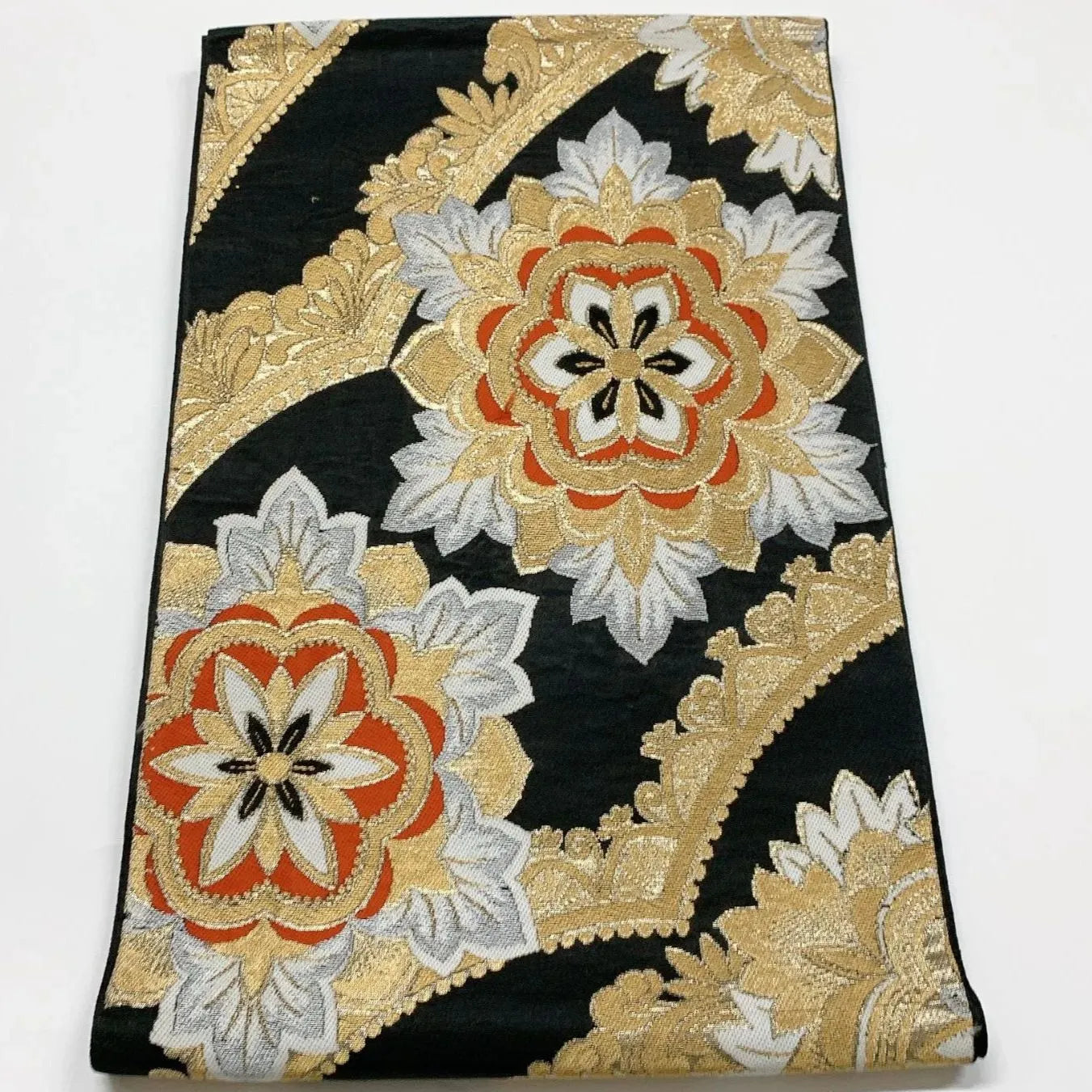 6060# Japanese Vintage Fukuro Obi Belt Kimono Fabric Silk Traditional Black