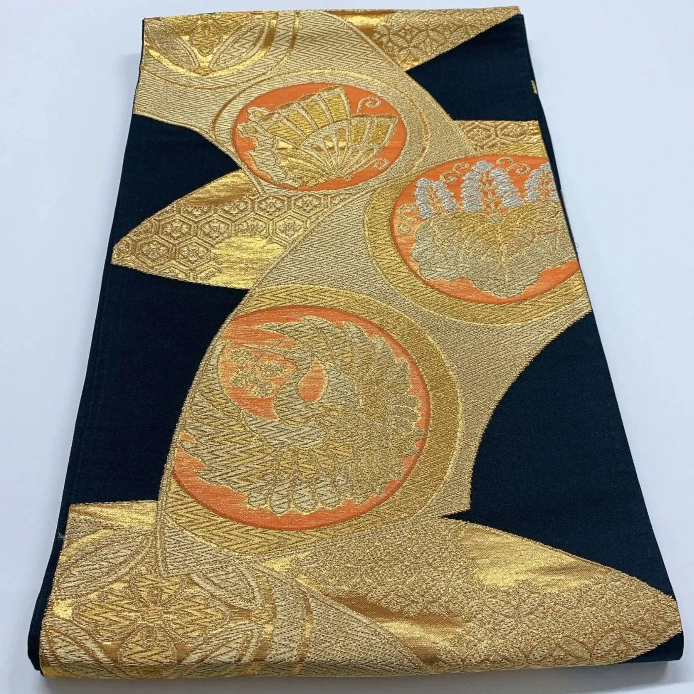 6063# Japanese Vintage Fukuro Obi Belt Kimono Fabric Silk Traditional Untailored