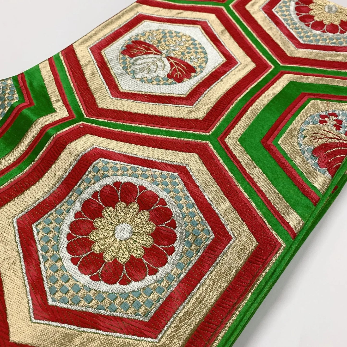 6070# Japanese Vintage Fukuro Obi Belt Kimono Fabric Silk Traditional 　