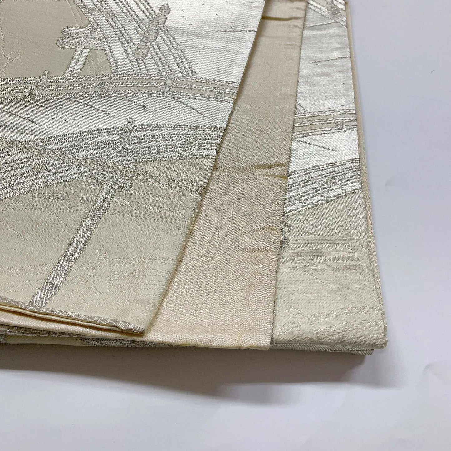 6072# Japanese Vintage Fukuro Obi Belt Kimono Fabric Silk Traditional Silver