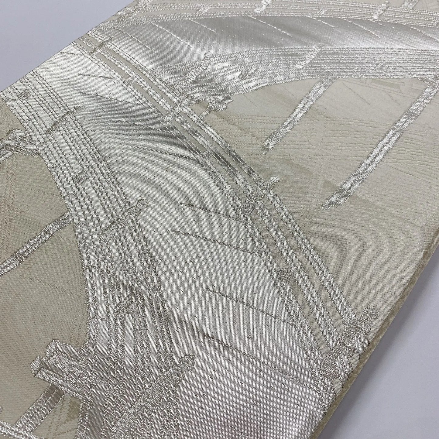 6072# Japanese Vintage Fukuro Obi Belt Kimono Fabric Silk Traditional Silver