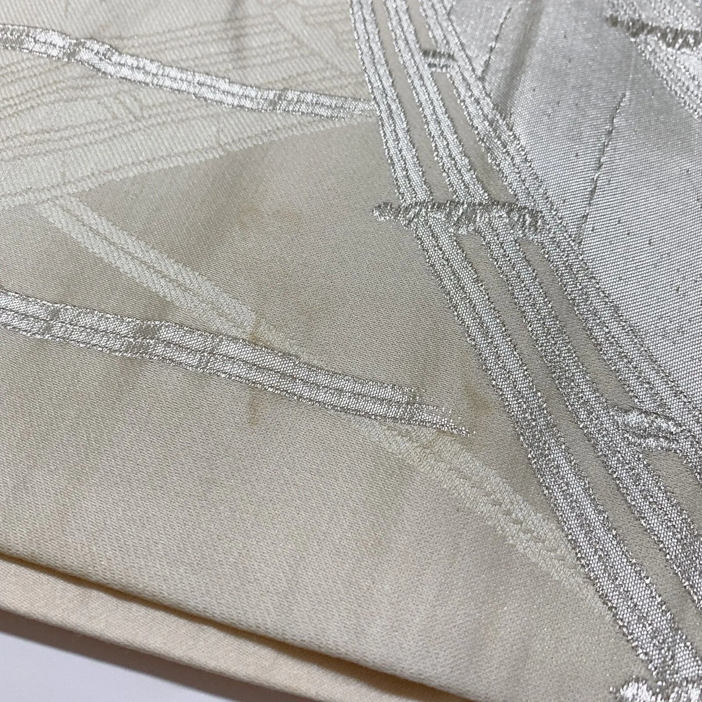 6072# Japanese Vintage Fukuro Obi Belt Kimono Fabric Silk Traditional Silver