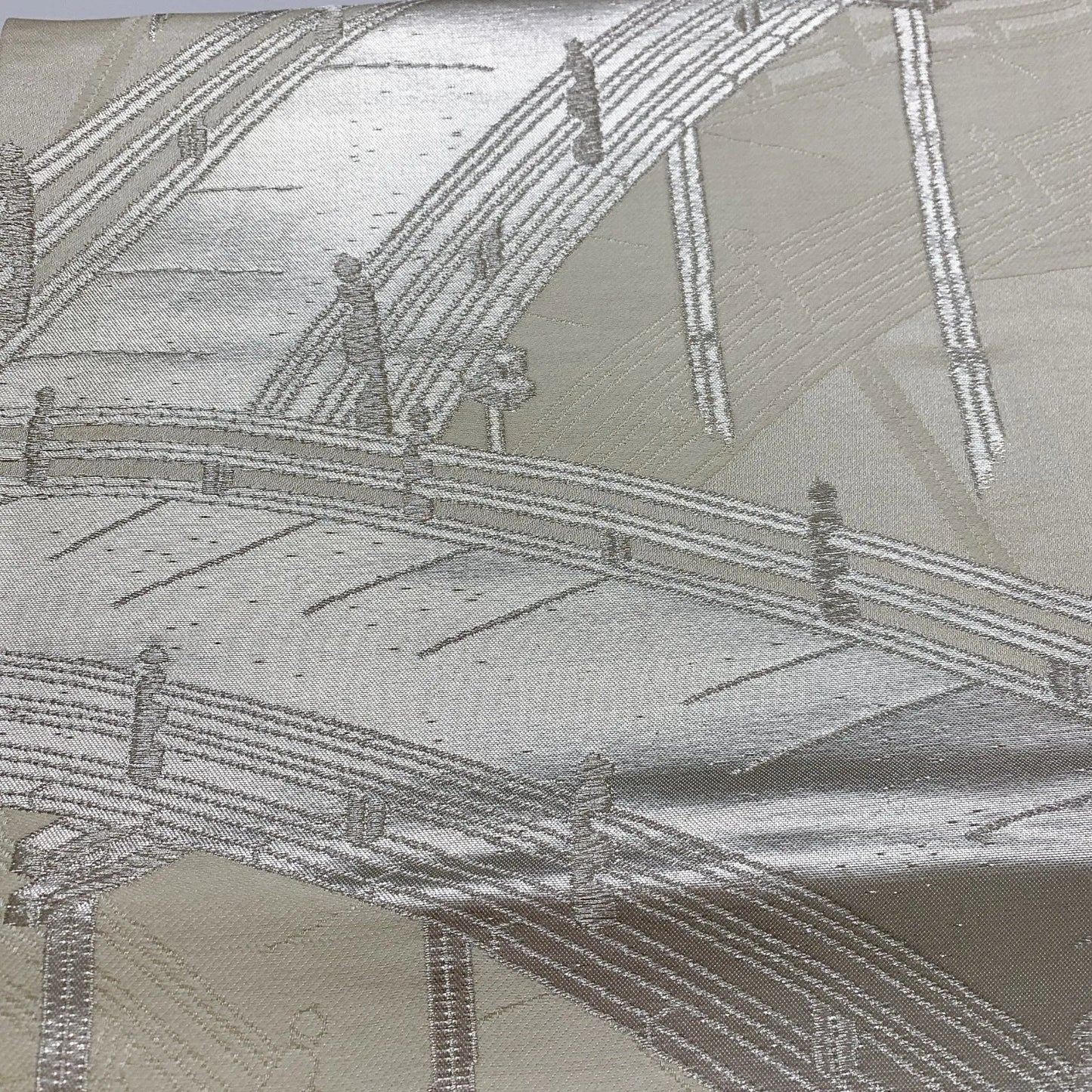 6072# Japanese Vintage Fukuro Obi Belt Kimono Fabric Silk Traditional Silver