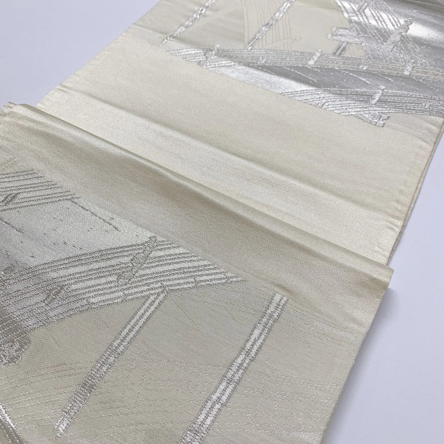 6072# Japanese Vintage Fukuro Obi Belt Kimono Fabric Silk Traditional Silver