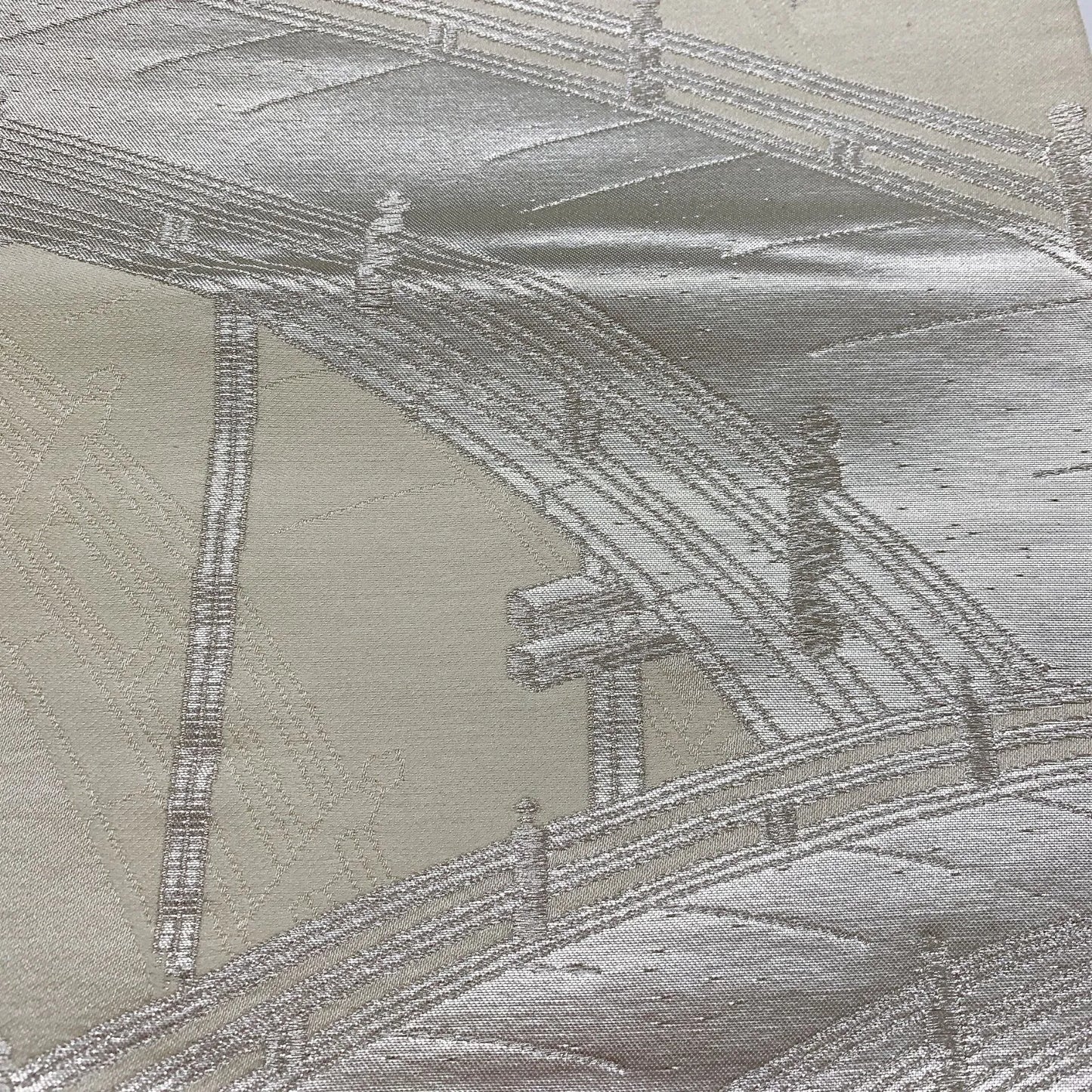 6072# Japanese Vintage Fukuro Obi Belt Kimono Fabric Silk Traditional Silver