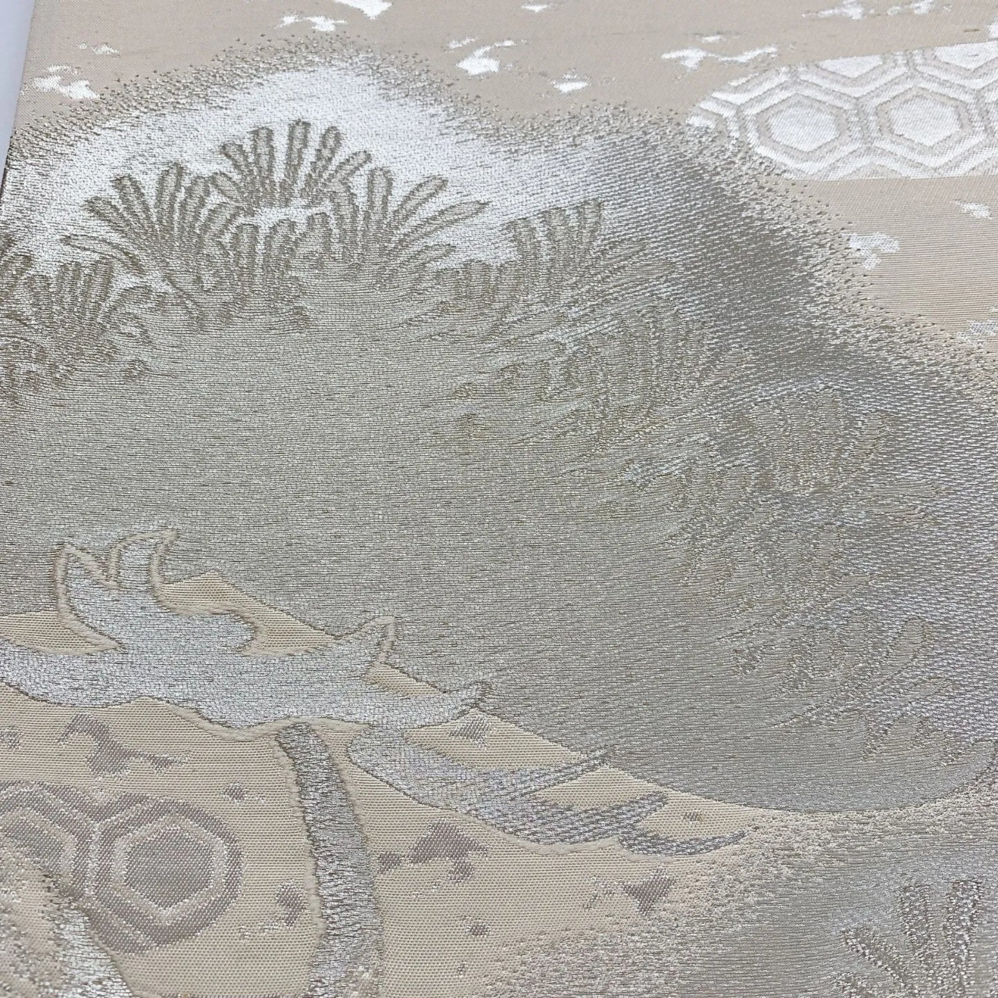 6074# Japanese Vintage Fukuro Obi Belt Kimono Fabric Silk Traditional Silver