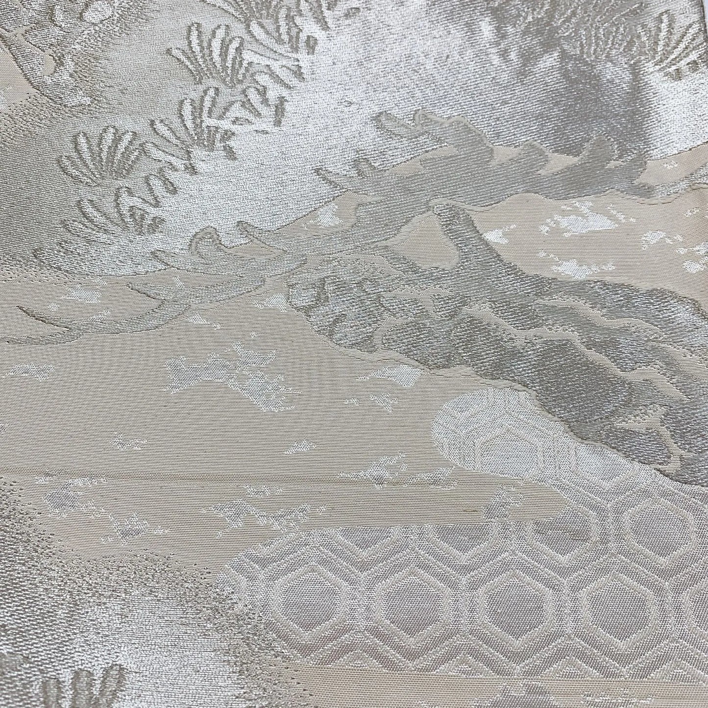 6074# Japanese Vintage Fukuro Obi Belt Kimono Fabric Silk Traditional Silver