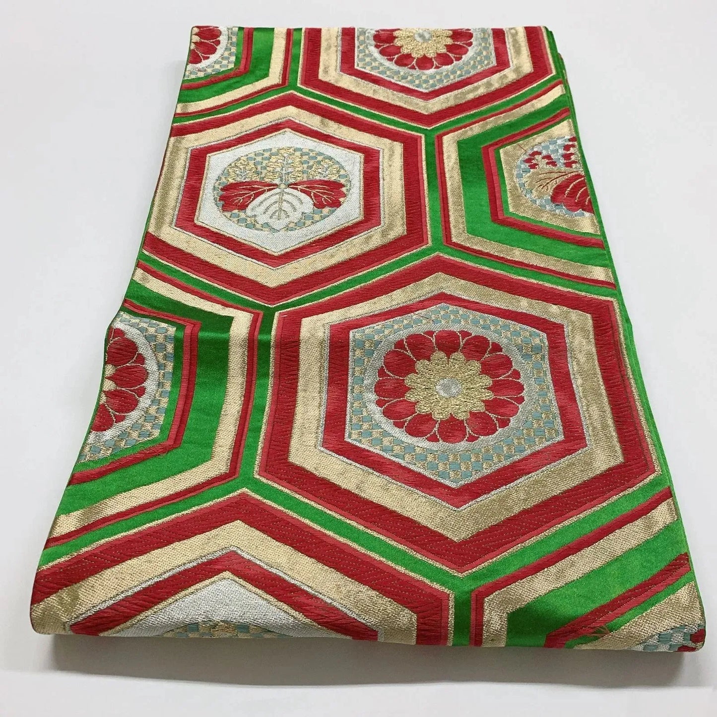 6070# Japanese Vintage Fukuro Obi Belt Kimono Fabric Silk Traditional 　