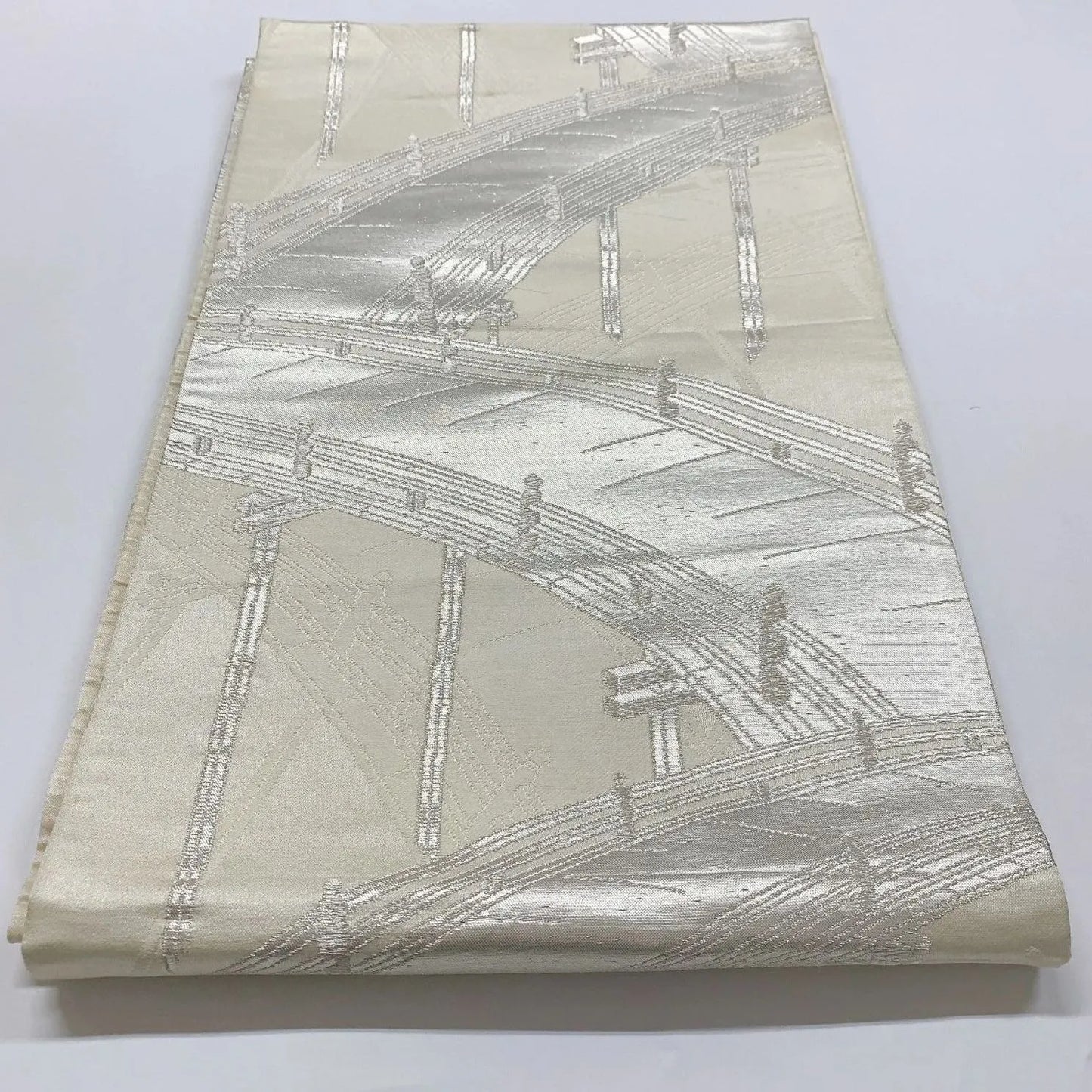 6072# Japanese Vintage Fukuro Obi Belt Kimono Fabric Silk Traditional Silver