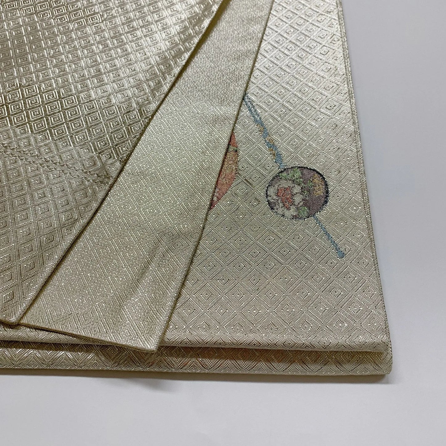 6080# Japanese Vintage Fukuro Obi Belt Kimono Fabric Silk Traditional Silver　