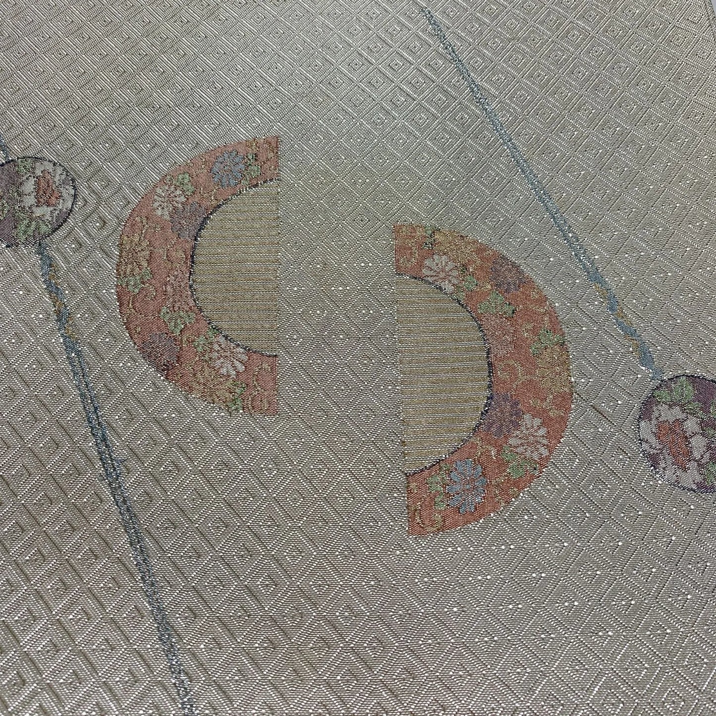 6080# Japanese Vintage Fukuro Obi Belt Kimono Fabric Silk Traditional Silver　