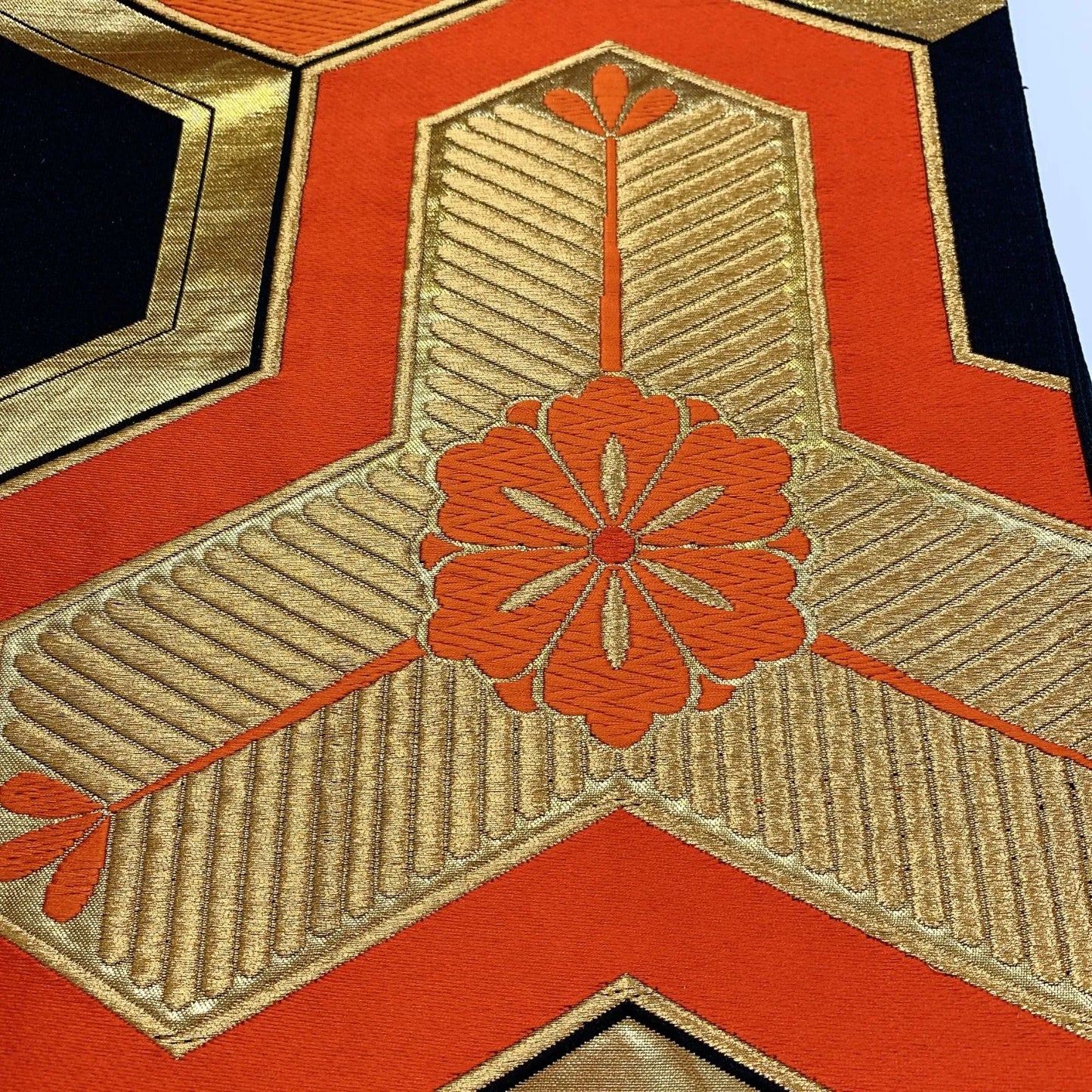 6081# Japanese Vintage Fukuro Obi Belt Kimono Fabric Silk Traditional Black