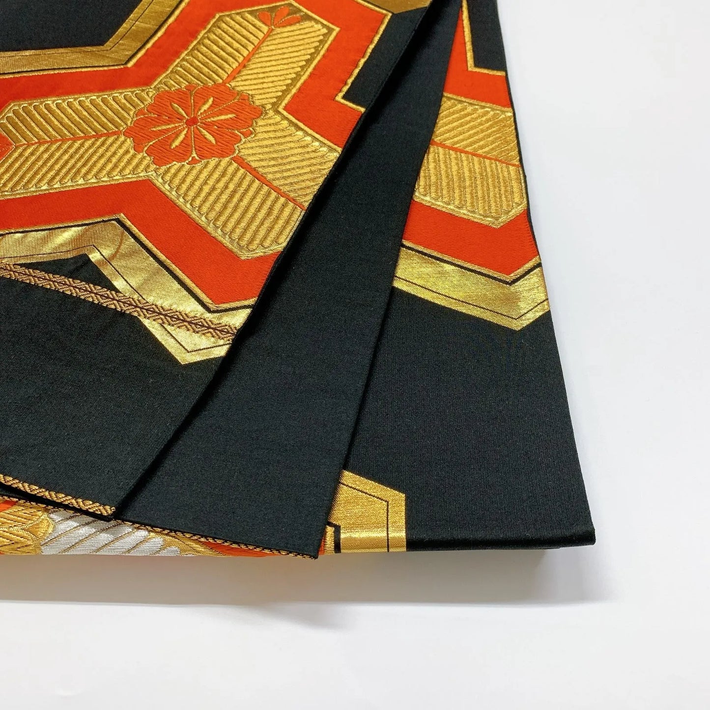 6081# Japanese Vintage Fukuro Obi Belt Kimono Fabric Silk Traditional Black