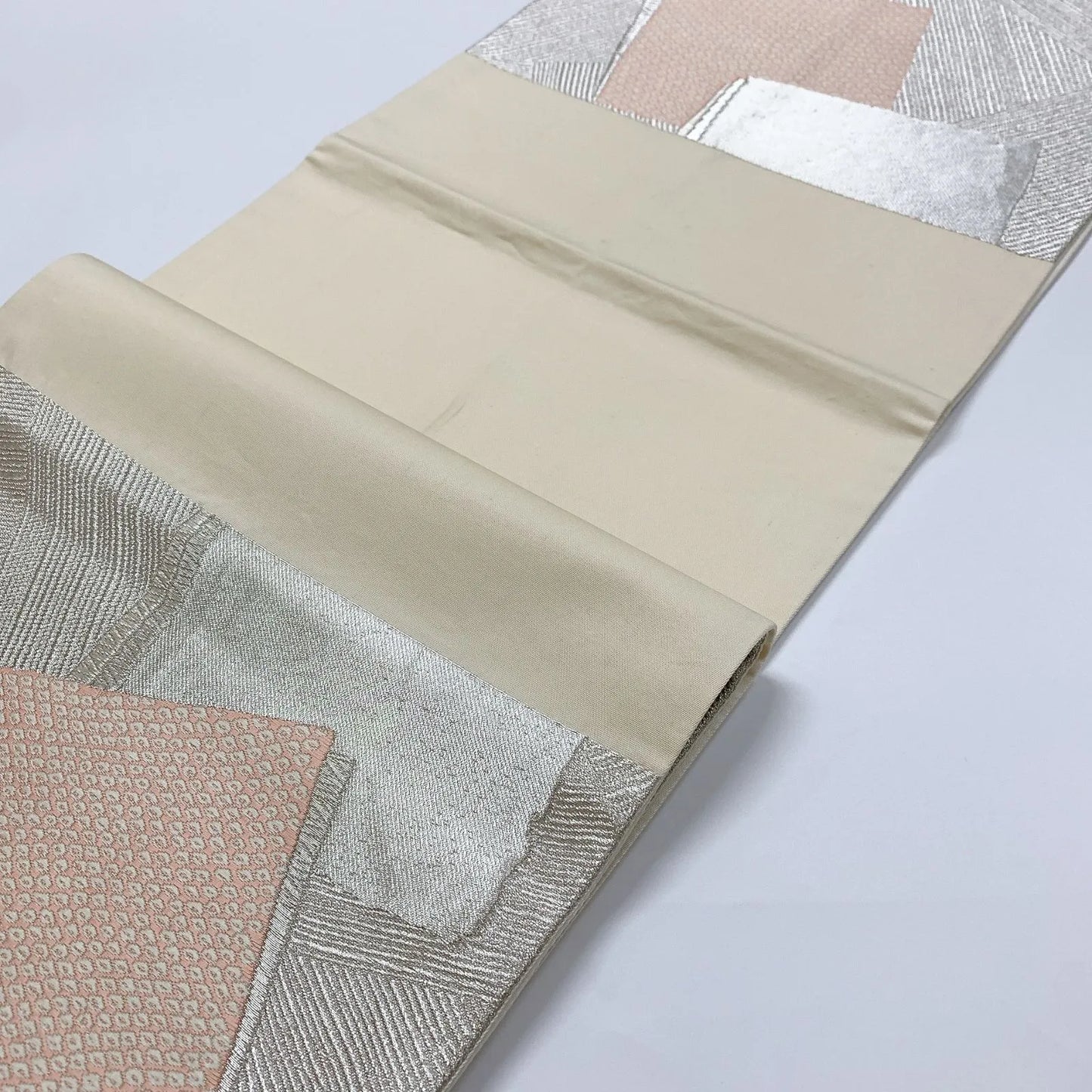 6082# Japanese Vintage Fukuro Obi Belt Kimono Fabric Silk Traditional Silver