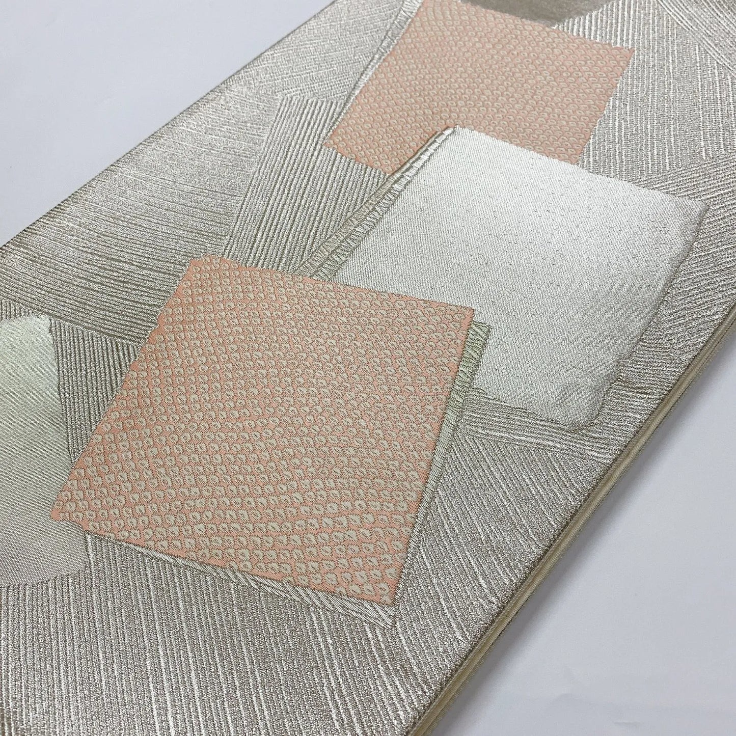 6082# Japanese Vintage Fukuro Obi Belt Kimono Fabric Silk Traditional Silver