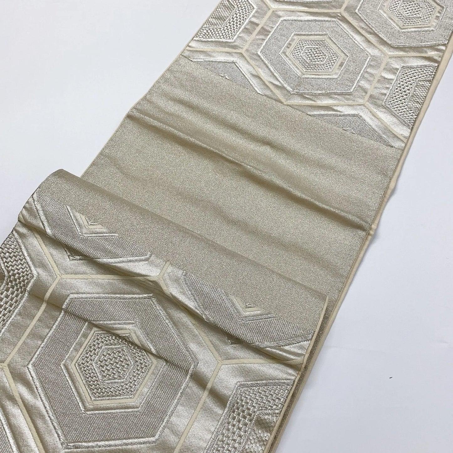 6087# Japanese Vintage Fukuro Obi Belt Kimono Fabric Silk Traditional Silver