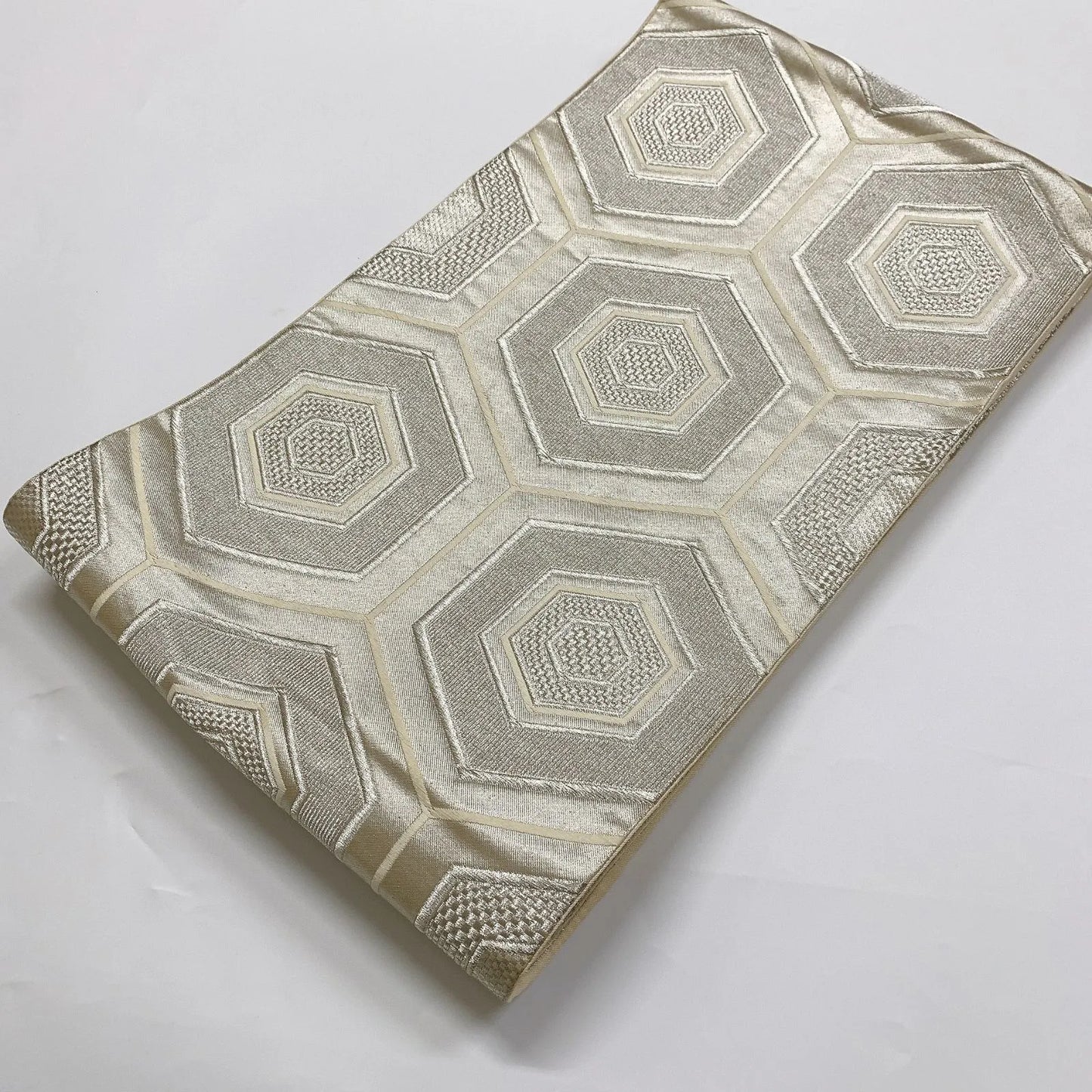 6087# Japanese Vintage Fukuro Obi Belt Kimono Fabric Silk Traditional Silver