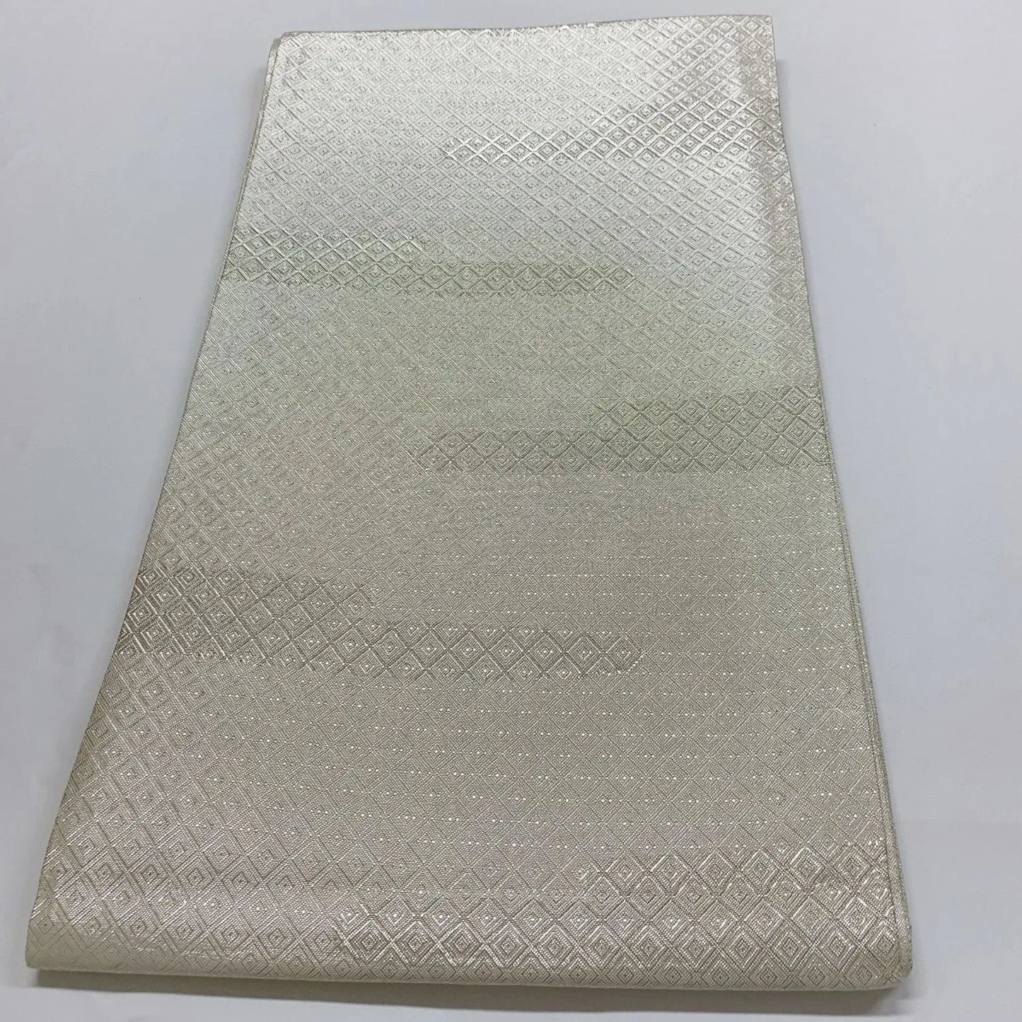 6080# Japanese Vintage Fukuro Obi Belt Kimono Fabric Silk Traditional Silver　