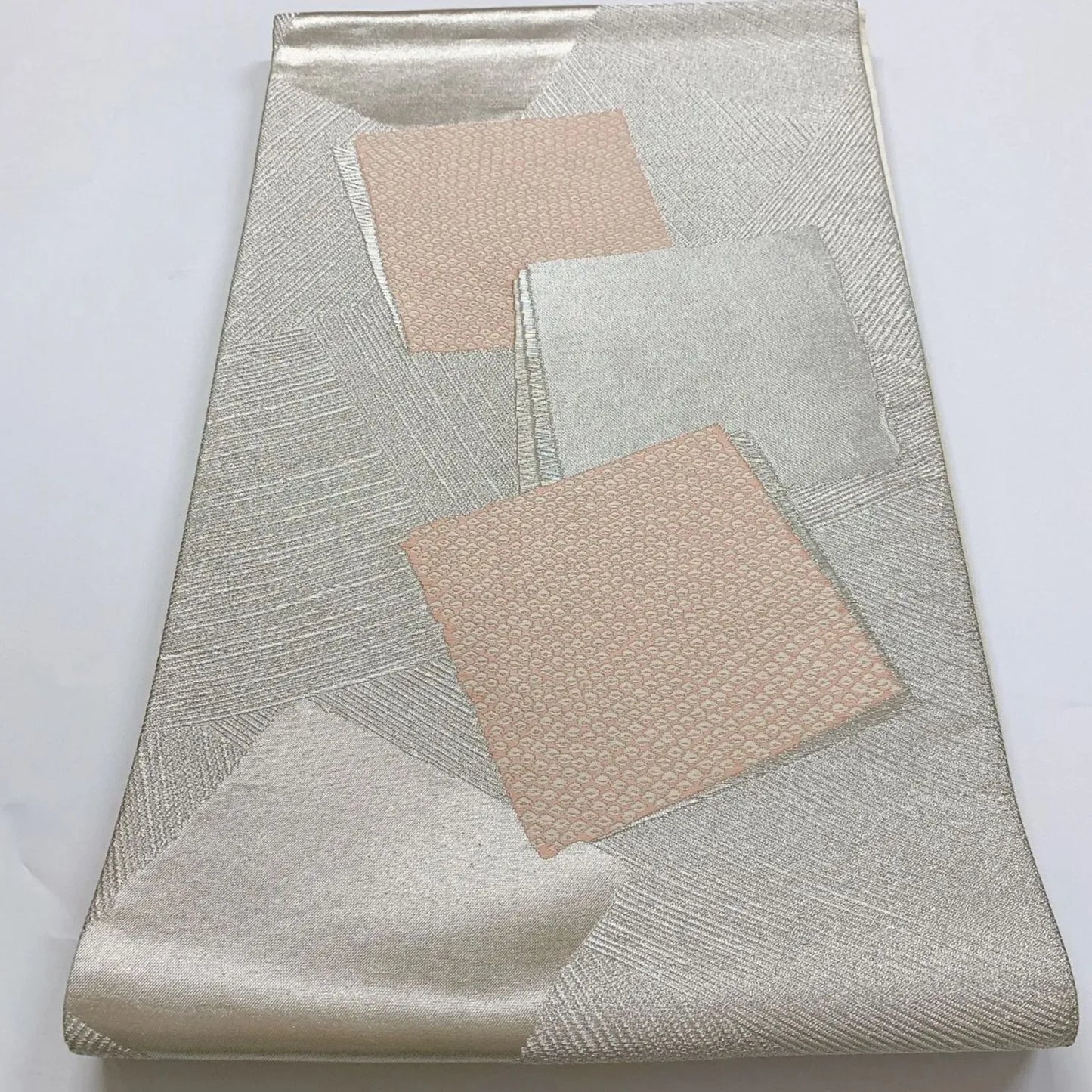 6082# Japanese Vintage Fukuro Obi Belt Kimono Fabric Silk Traditional Silver