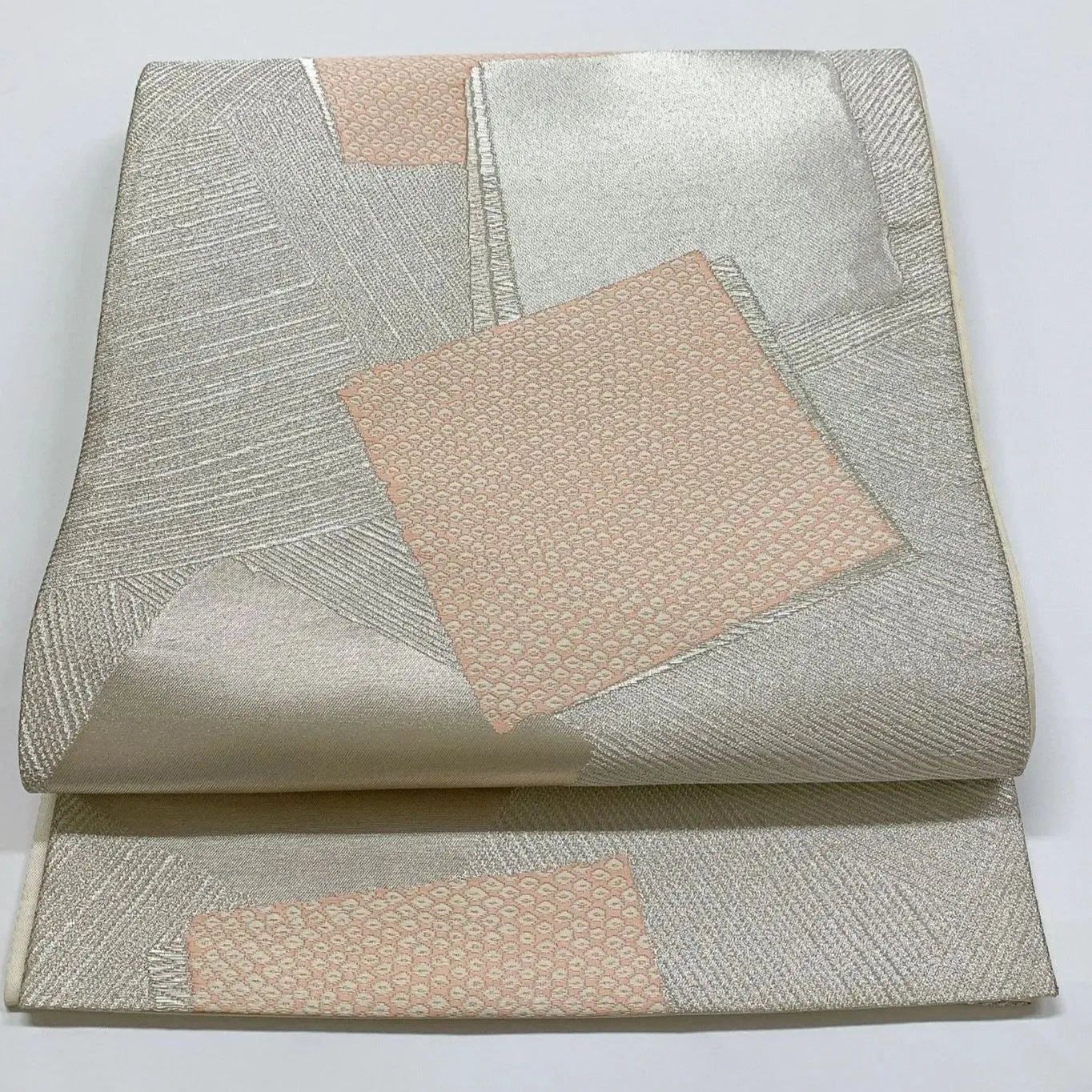 6082# Japanese Vintage Fukuro Obi Belt Kimono Fabric Silk Traditional Silver