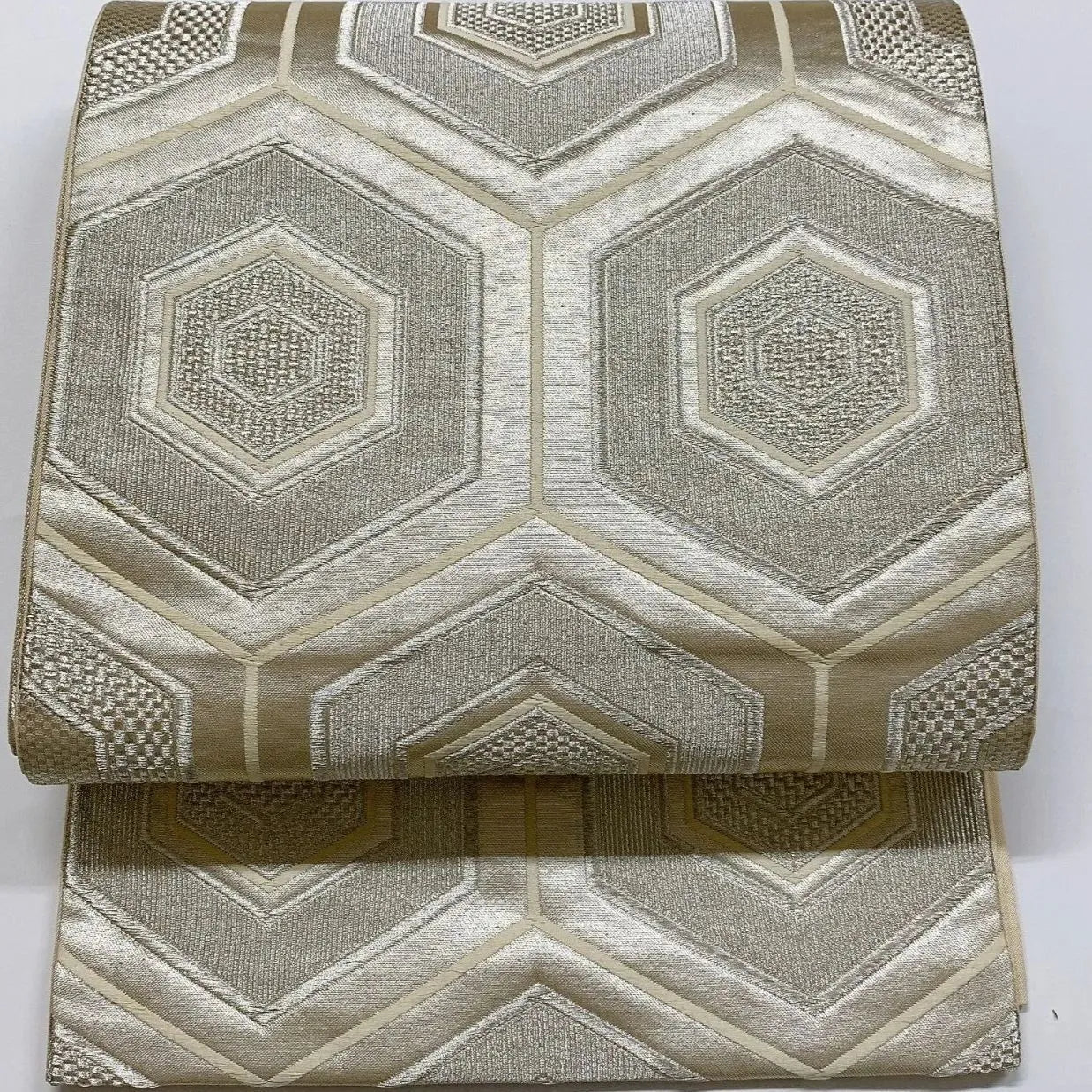 6087# Japanese Vintage Fukuro Obi Belt Kimono Fabric Silk Traditional Silver