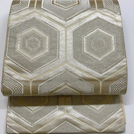 6087# Japanese Vintage Fukuro Obi Belt Kimono Fabric Silk Traditional Silver