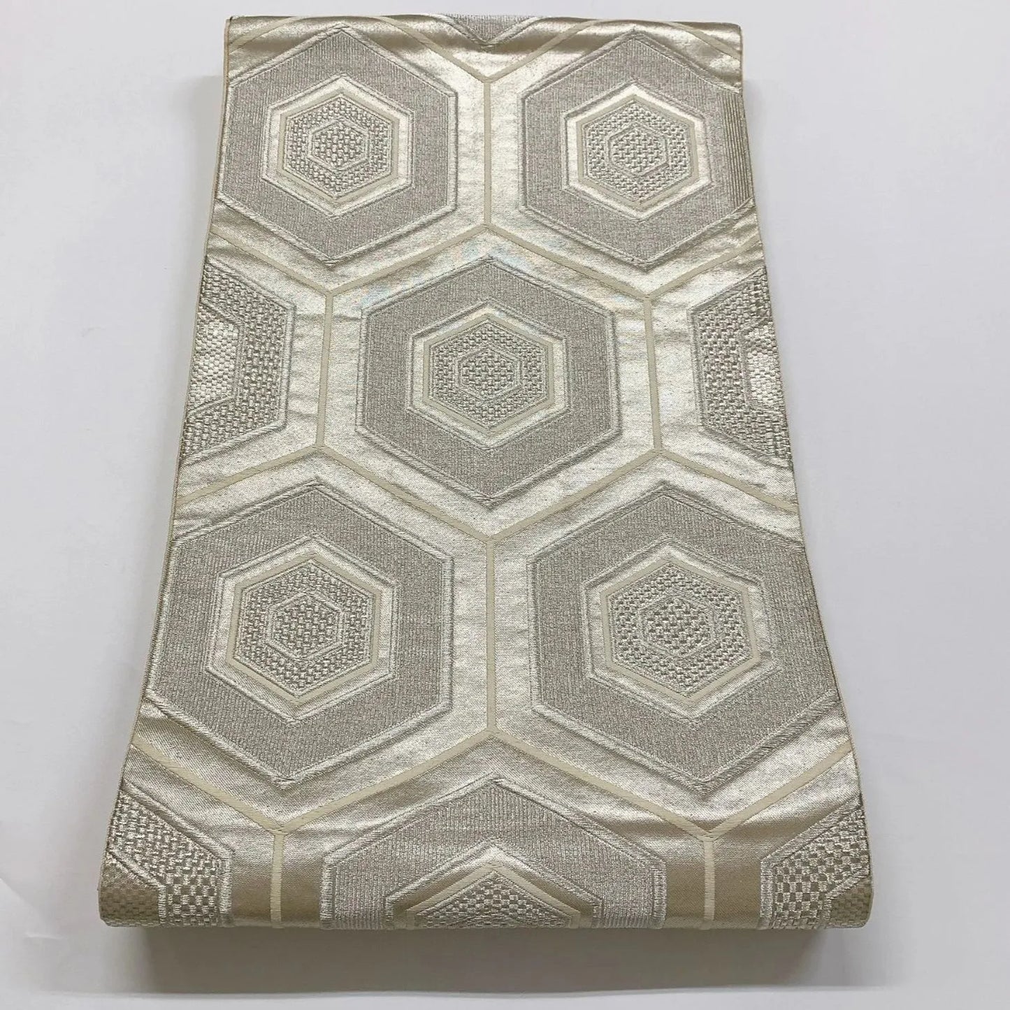 6087# Japanese Vintage Fukuro Obi Belt Kimono Fabric Silk Traditional Silver