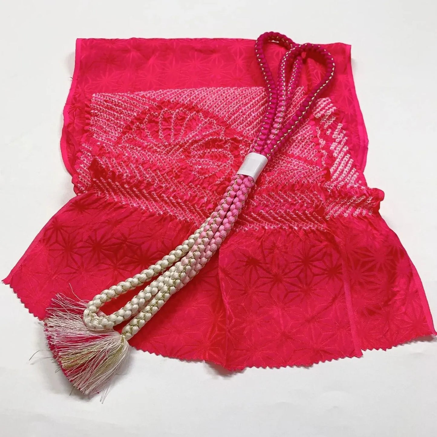 6381# Japanese Kimono Accessory Obiage and Obijime 2-piece Set Silk Shibori