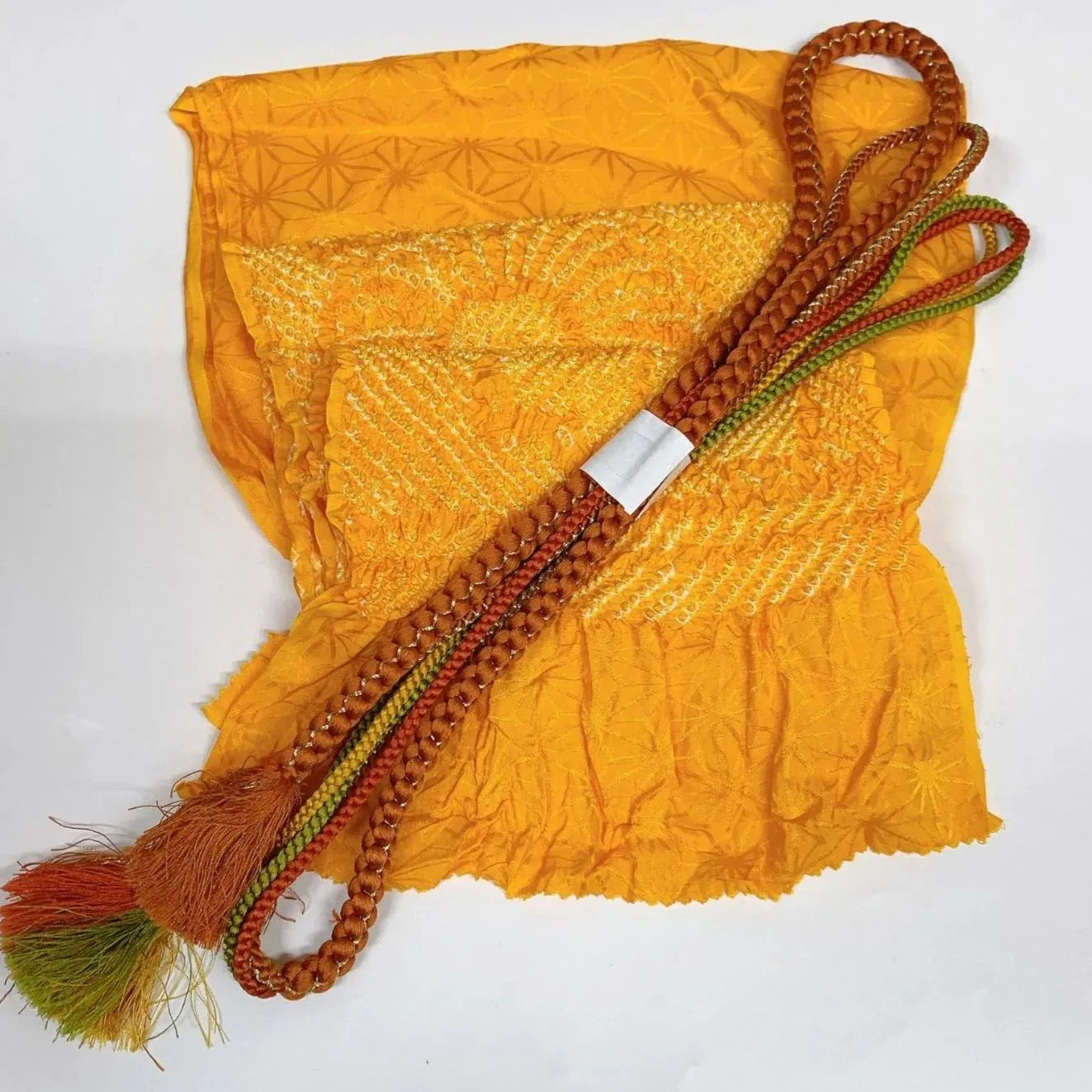 6386# Japanese Kimono Accessory Obiage and Obijime 2-piece Set Silk Shibori