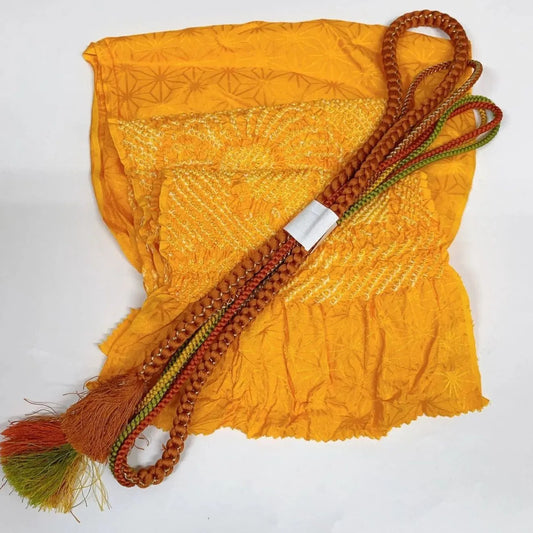 6386# Japanese Kimono Accessory Obiage and Obijime 2-piece Set Silk Shibori