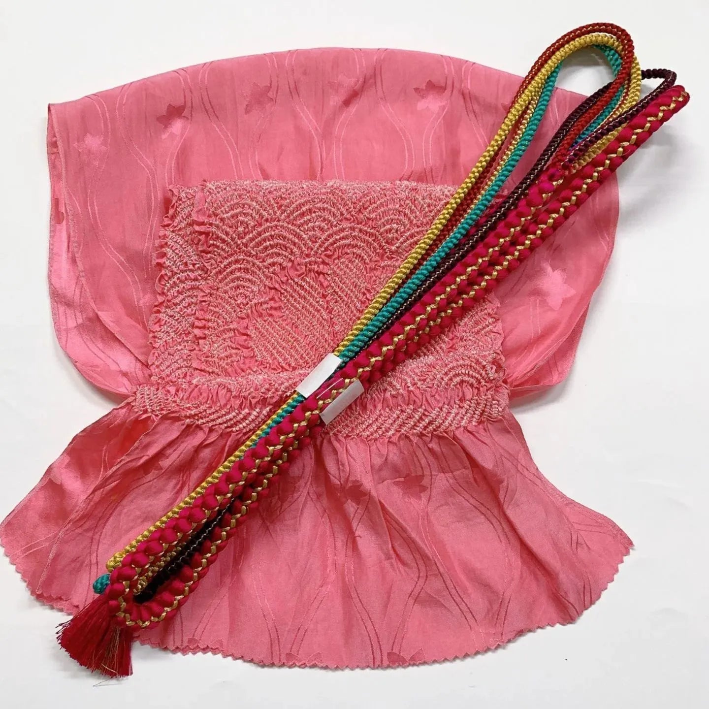 6406# Japanese Kimono Accessory Obiage and Obijime 2-piece Set Silk Shibori