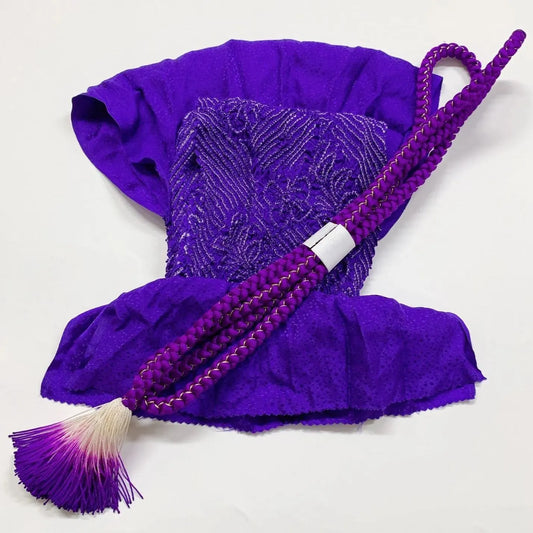 6413# Japanese Kimono Accessory Obiage and Obijime 2-piece Set Silk Shibori