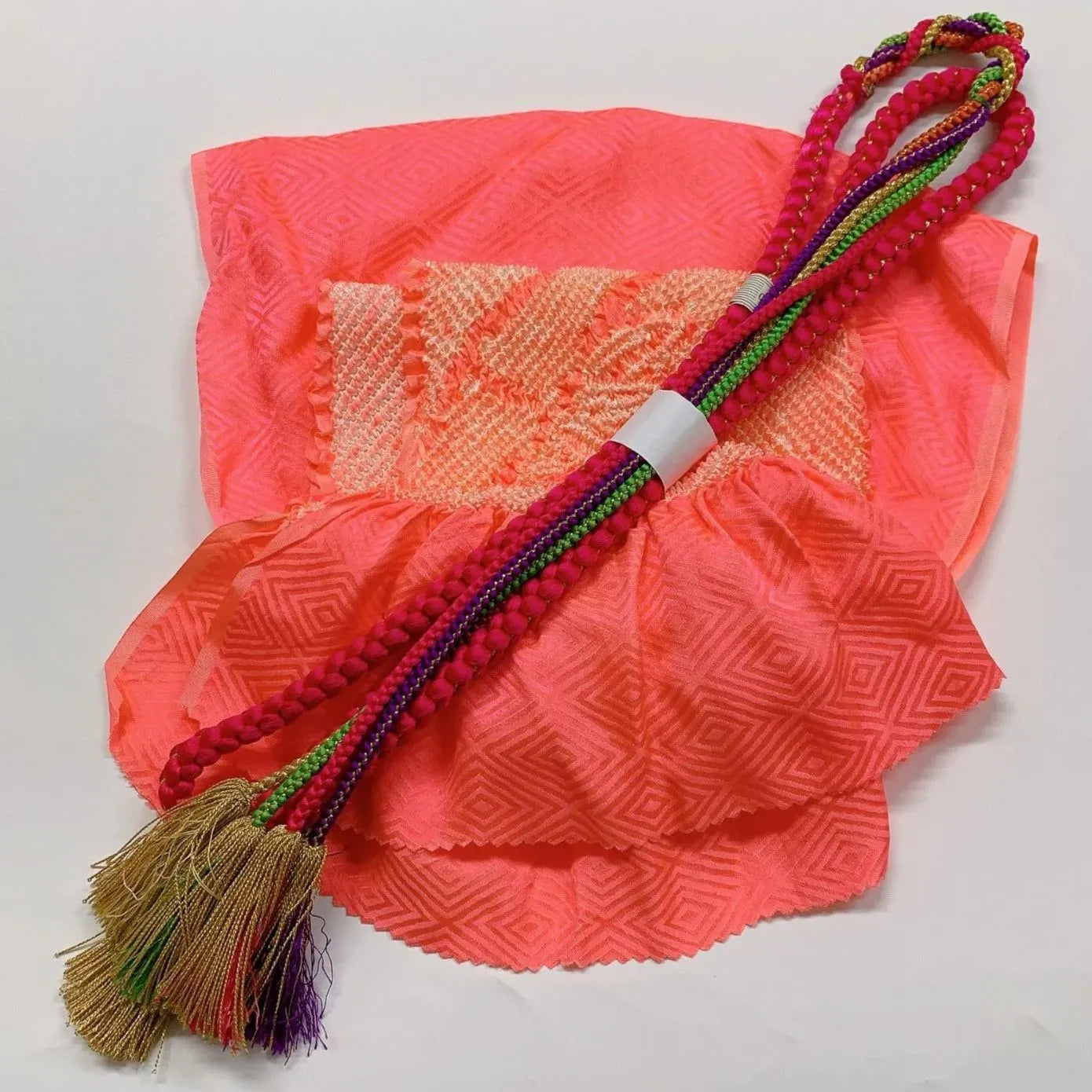 6414# Japanese Kimono Accessory Obiage and Obijime 2-piece Set Silk Shibori