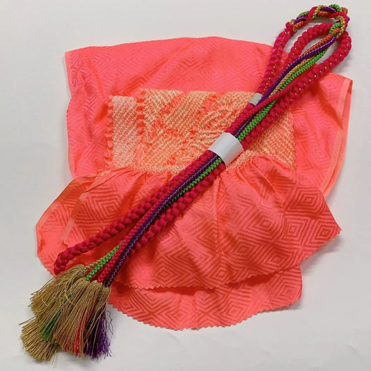 6414# Japanese Kimono Accessory Obiage and Obijime 2-piece Set Silk Shibori