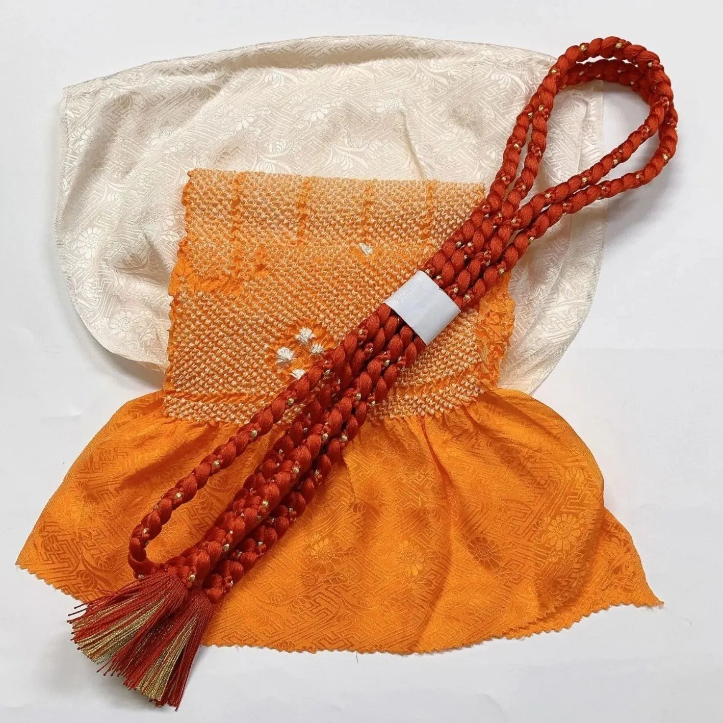 6417# Japanese Kimono Accessory Obiage and Obijime 2-piece Set Silk Shibori