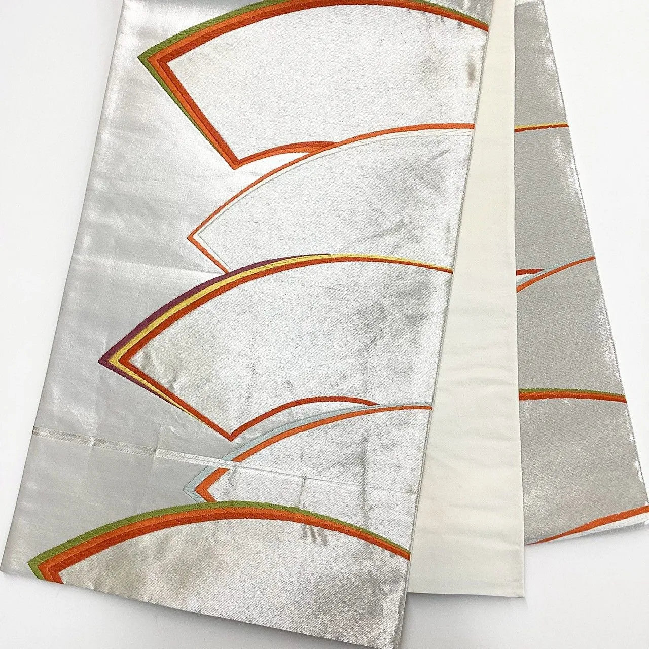 6181# Japanese Vintage Fukuro Obi Belt Kimono Fabric Silk Traditional Silver 　