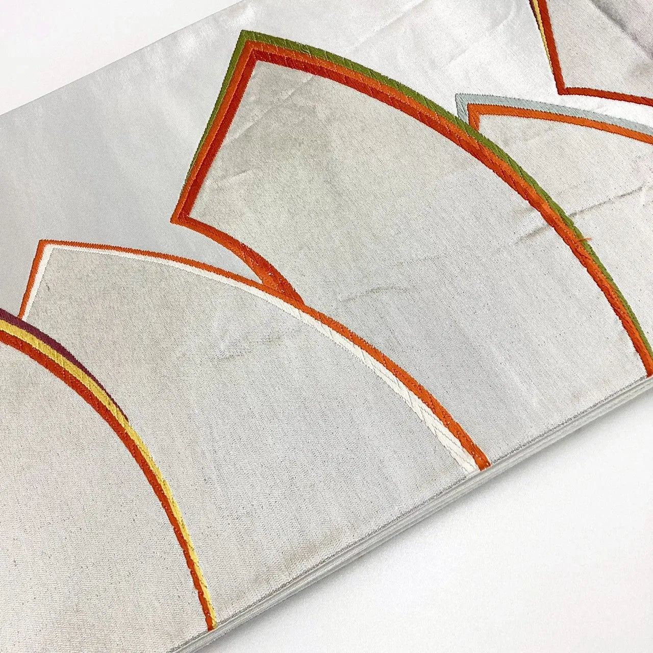 6181# Japanese Vintage Fukuro Obi Belt Kimono Fabric Silk Traditional Silver 　