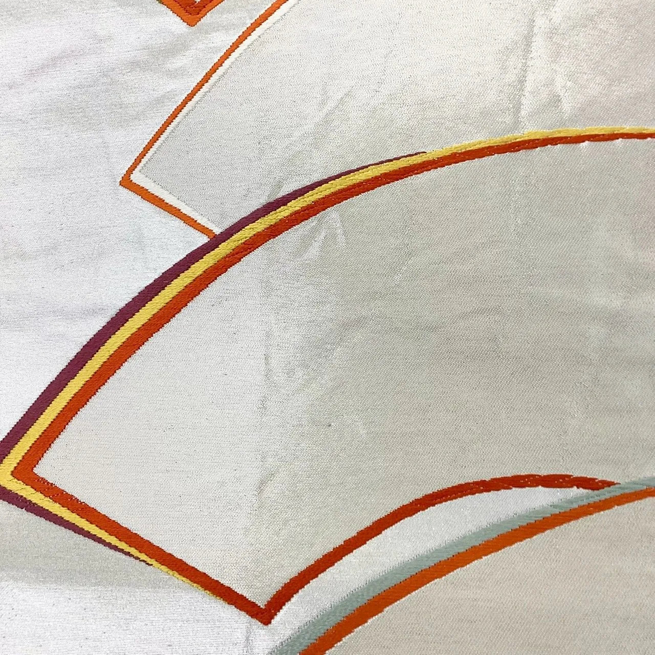 6181# Japanese Vintage Fukuro Obi Belt Kimono Fabric Silk Traditional Silver 　