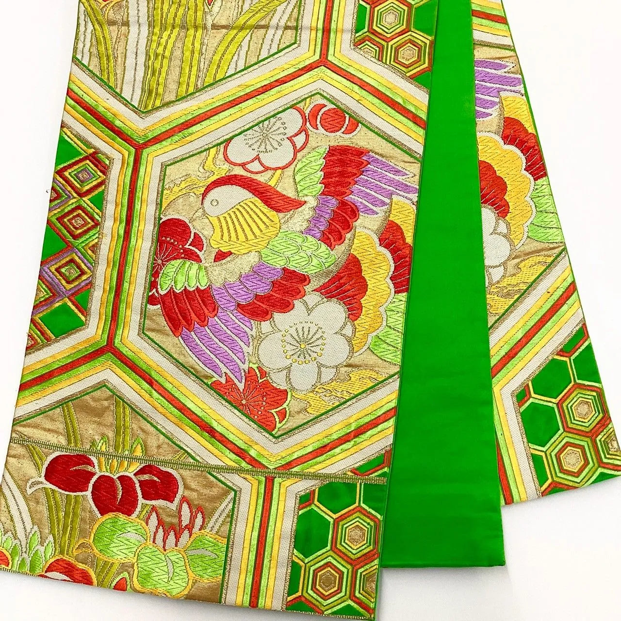 6182# Japanese Vintage Fukuro Obi Belt Kimono Fabric Silk Traditional Embroidery